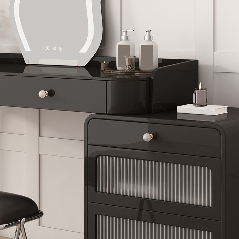 Glam Makeup Vanity Set with Glass Top, Black Vanity Dressing Table Set Clearhalo 'Bedroom Furniture' 'furn' 'furn_makeup_vanities' 'Furniture' 'Makeup Vanities' 'makeup_vanities' 1200x1200_1e0eb9d2-4094-4629-9f83-7c6836a75520