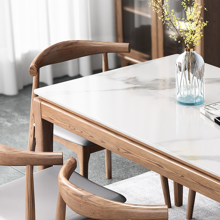 Rectangle Mid-Century Modern Dining Table White Sintered Stone Table with 4 Solid Wood Legs Clearhalo ' dining_table' 'Dining Tables & Seating' 'Dining Tables' 'furn' 'furn_dining_table' 'Furniture' 'furniture_dining_table' 'Kitchen & Dining Furniture' 'kitchen&dining_furn' 'kitchen' 'kitchen_dining_table' 1200x1200_1e10bea7-6730-4134-8039-5ac34cd24886