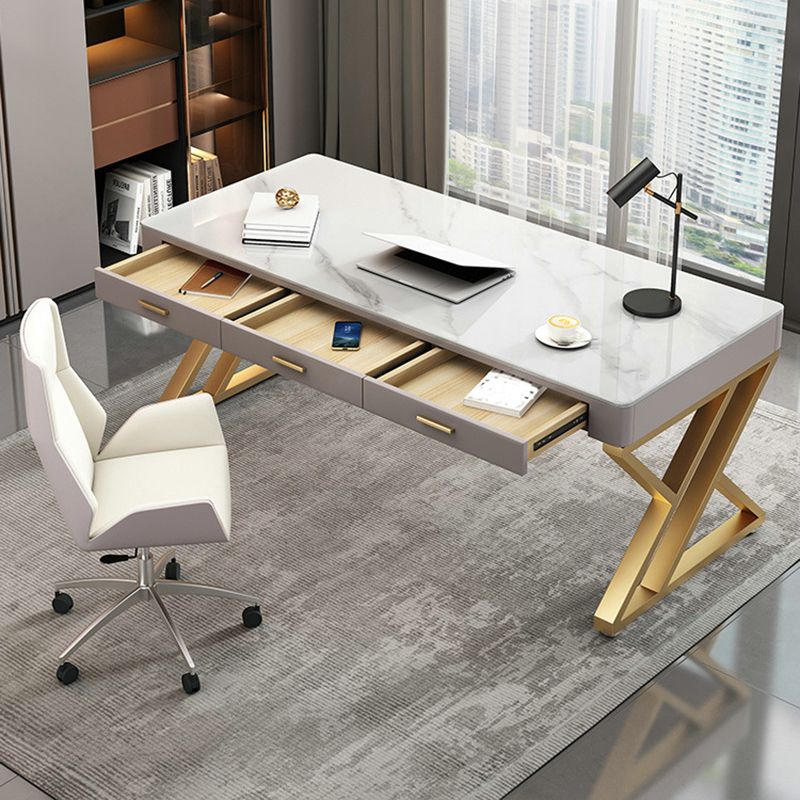 Glam Office Schreibtisch Stein gebogener Schreibtisch mit Schubladen, 29,53 "groß