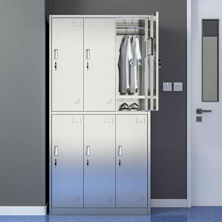 Silver Storage Cabinet with Hinged Doors Contemporary Steel Indoor Cabinet Clearhalo 'Armoires & Wardrobes' 'armoires_wardrobes' 'Bedroom Furniture' 'furn' 'furn_armoires_wardrobes' 'Furniture' 1200x1200_1e198176-8bdf-4370-9ba0-377e6064ada1