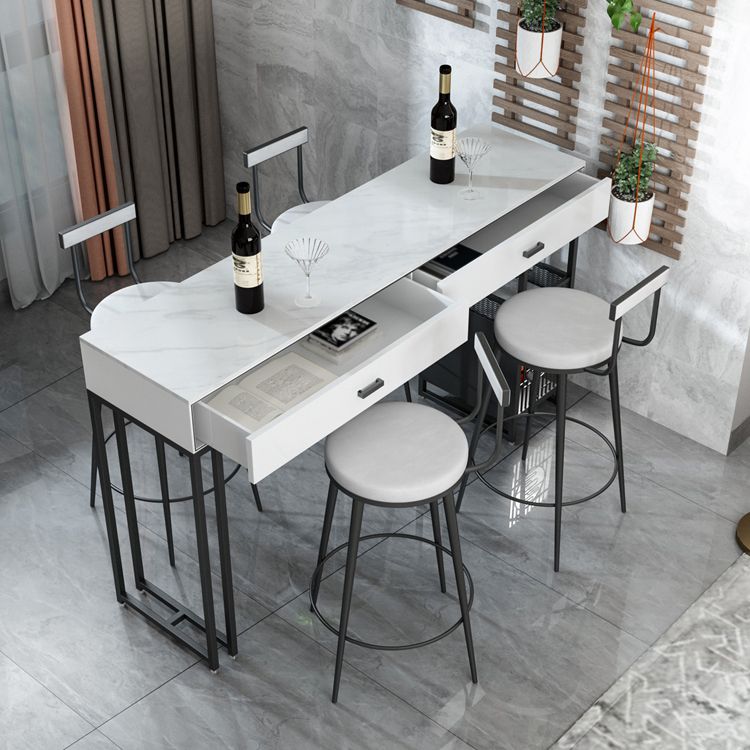 Marble Bistro Bar Desk with Rectangle Table Top White Double Pedestal Table-41.3" H Clearhalo 'Bar Furniture' 'Bar Tables' 'bar_tables' 'furn' 'furn_bar_tables' 'Furniture' 'furniture_bar_tables' 'Kitchen & Dining Furniture' 1200x1200_1e1ebb79-775a-4770-863e-30add0ee5f42