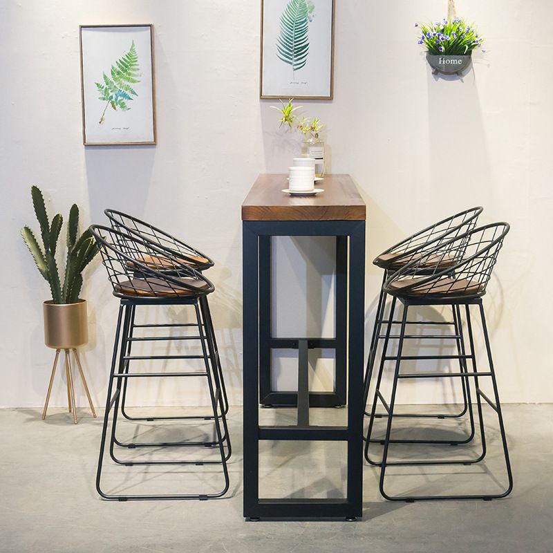 Brown Modern Style Bar Table Solid Wood and Iron with Footrest Coffee Shop Table Clearhalo 'Bar Furniture' 'Bar Tables' 'bar_tables' 'furn' 'furn_bar_tables' 'Furniture' 'furniture_bar_tables' 'Kitchen & Dining Furniture' 1200x1200_1e1f1521-b1f0-40ab-b2f5-035504a82693