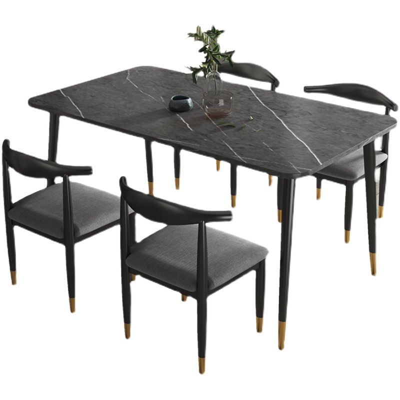Rectangular Scandinavian Sintered Stone Dining Room Set Dining Furniture with Metallic Base Clearhalo 'Dining Room Sets' 'Dining Tables & Seating' 'dining_room_set' 'furn' 'furn_dining_room_set' 'Furniture' 'furniture_dining_room_set' 'Kitchen & Dining Furniture' 'kitchen&dining_furn' 'kitchen' 1200x1200_1e217f04-d6f2-41d8-9c63-756718eec5b1