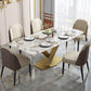 Luxury Sintered Stone Top Dining Table Rectangle Table with Gold Metal Pedestal Clearhalo ' dining_table' 'Dining Tables & Seating' 'Dining Tables' 'furn' 'furn_dining_table' 'Furniture' 'furniture_dining_table' 'Kitchen & Dining Furniture' 'kitchen&dining_furn' 'kitchen' 'kitchen_dining_table' 1200x1200_1e257e54-8fa1-4fc9-b147-182598ec3398