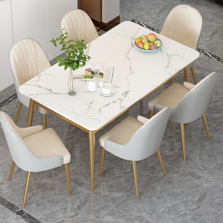 White Rectangle Dining Table Traditional Luxury Dining Table with Metal Base Clearhalo 'Dining Tables & Seating' 'Dining Tables' 'dining_table' 'furn' 'furn_dining_table' 'Furniture' 'furniture_dining_table' 'Kitchen & Dining Furniture' 'kitchen' 'kitchen_dining_table' 1200x1200_1e28368a-076a-4405-ba18-b53183c4bfea