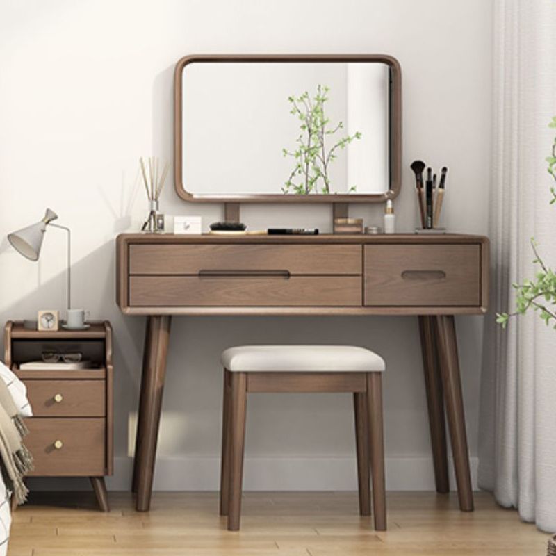 伝統的な3ドロワーメイクアップバニティデスクソリッドウッドバニティドレッシングテーブル