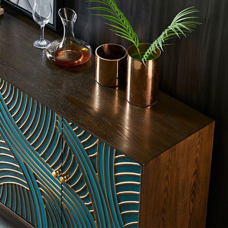 Scaffali regolabili in stile glam credenza a buffet in legno massiccio con porte