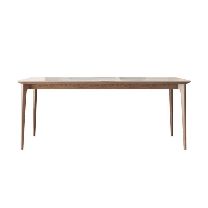 Mid-Century Dining Table for Home White Stone Table with Wooden Legs Clearhalo 'Dining Tables & Seating' 'Dining Tables' 'dining_table' 'furn' 'furn_dining_table' 'Furniture' 'Kitchen & Dining Furniture' 1200x1200_1e298744-3a6d-4dd8-823f-3576bc7515b2