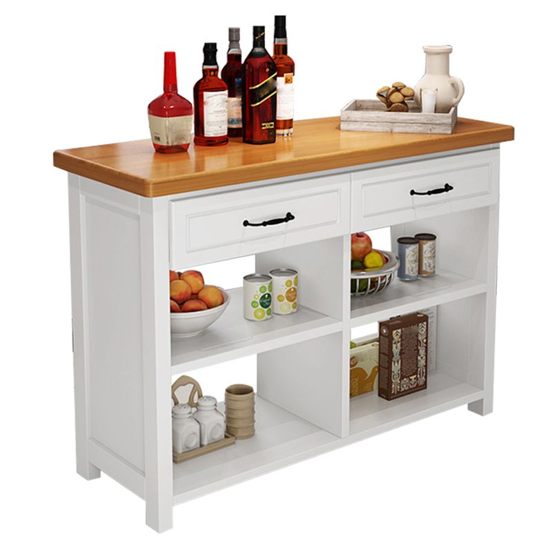 Table îlot de cuisine en bois de pin mat avec rangement ouvert pour salle à manger