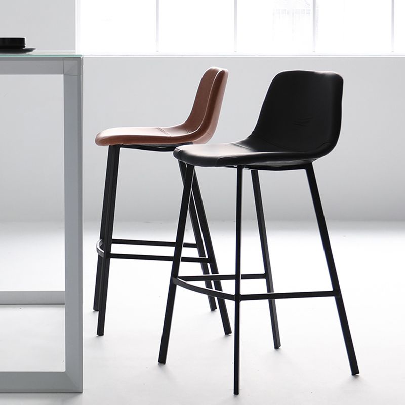 Industrial Bucket Counter Chair Faux Leather Footrest Dining Stool with Black Base