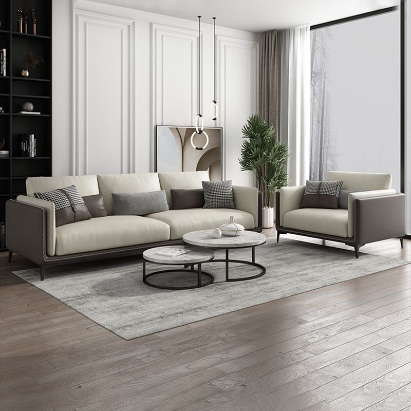 Contemporary Recessed Arm Sectional Stain-Resistant Faux Leather Sofa with Cushion Back Clearhalo 'furn' 'furn_sectionals' 'Furniture' 'furniture_sectionals' 'kitchen' 'kitchen_sectionals' 'Living Room Furniture' 'Sectionals' 1200x1200_1e354d28-40ab-43fd-accf-9ead777132d1
