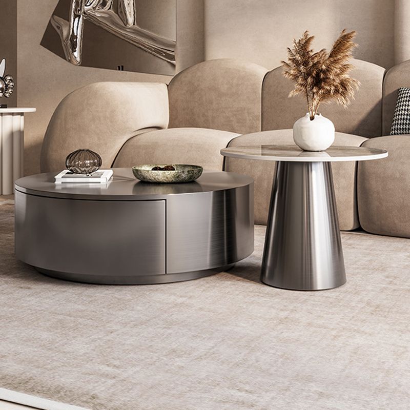 Mid-century Modern Cocktail Table Grey/gold Metal Round Coffee Table Clearhalo 'Coffee & Accent Tables' 'Coffee Tables' 'coffee_tables' 'furn' 'furn_coffee_tables' 'Furniture' 'furniture_coffee_tables' 'Living Room Furniture' 1200x1200_1e37c3f4-1085-4c4f-b5e0-852f07dda03b