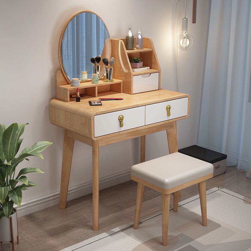 Solid Wood Makeup Counter 3 Drawer Vanity Dressing Table With Stool Clearhalo 'Bedroom Furniture' 'furn' 'furn_makeup_vanities' 'Furniture' 'Makeup Vanities' 'makeup_vanities' 1200x1200_1e383641-141b-44a1-a11c-3ded27720db8