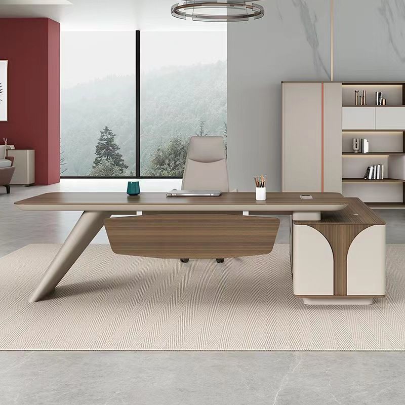 Natural Pedestal Executive Desk Contemporary L-Shape Locking Drawer Office Desk Clearhalo 'furn' 'furn_office_desk' 'Furniture' 'Office Desks' 'Office Furniture' 'office_desk' 1200x1200_1e384dbd-602d-4a65-b202-015fc4b28e6d