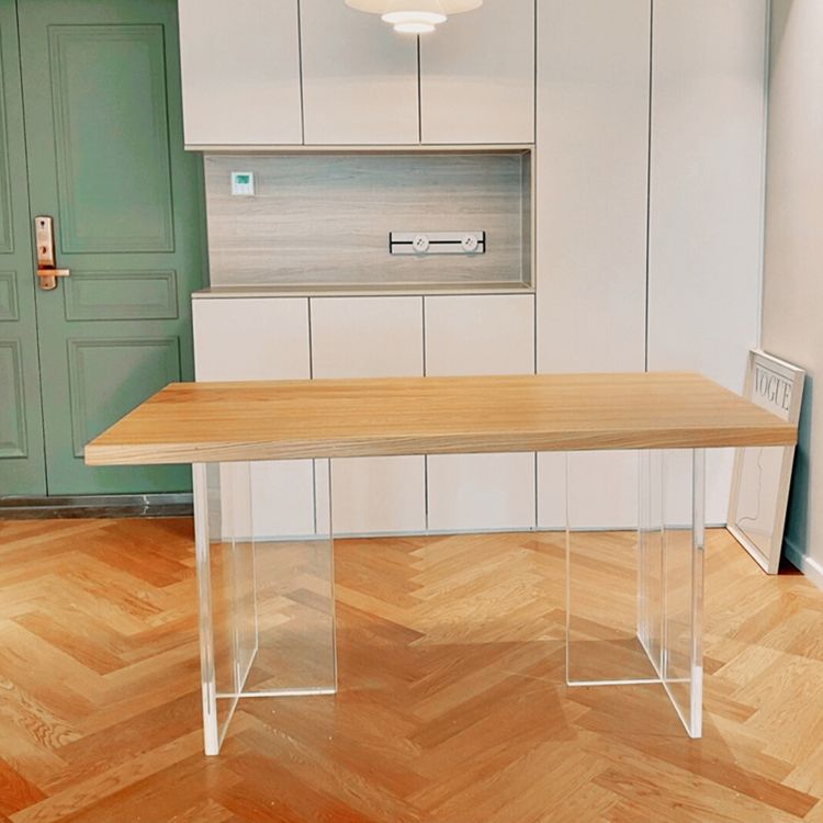 Modern Pine Solid Wood Table Rectangle Dining Table with Acrylic Double Pedestal Base Clearhalo ' dining_table' 'Dining Tables & Seating' 'Dining Tables' 'furn' 'furn_dining_table' 'Furniture' 'furniture_dining_table' 'Kitchen & Dining Furniture' 'kitchen&dining_furn' 'kitchen' 'kitchen_dining_table' 1200x1200_1e38550e-a67b-4ee8-beb6-a18d99bd29ed