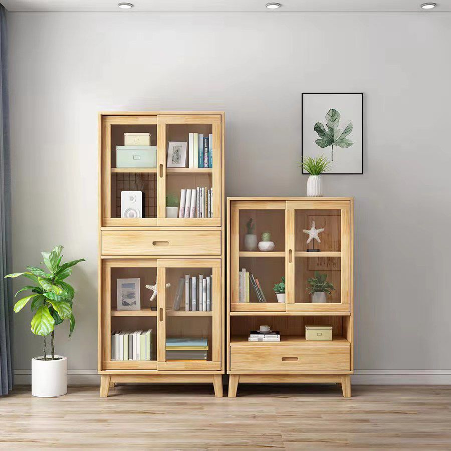 Natural Scandinavian Standard Bookcase Pine Wood Bookcase with Door Clearhalo 'Bookcases' 'furn' 'furn_bookcases' 'Furniture' 'furniture_bookcases' 'Office Furniture' 1200x1200_1e398be6-ba5e-4173-b55f-5f4d2b725c0f