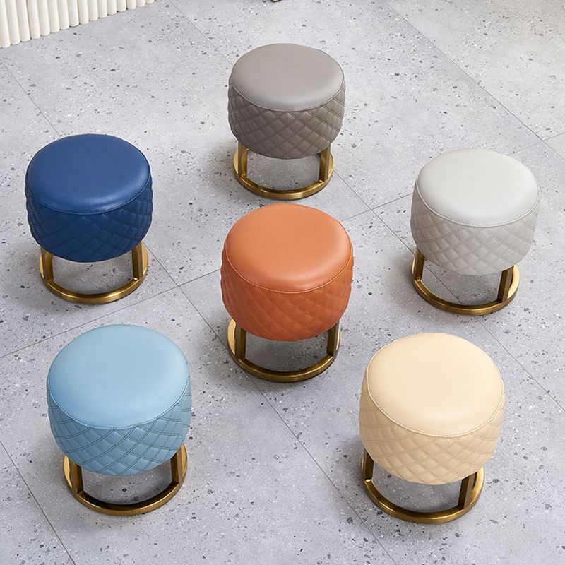 Glam Faux Leather Upholstered Standard Ottoman Round Shape Pouf