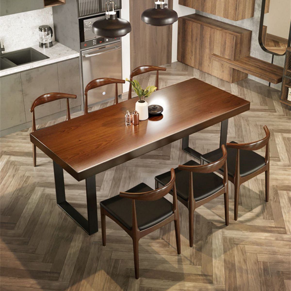 Modern Dining Set 1/5/7 Pieces Rectangle Pine Wood Dining Table for Canteen Clearhalo 'Dining Room Sets' 'Dining Tables & Seating' 'dining_room_set' 'furn' 'furn_dining_room_set' 'Furniture' 'Kitchen & Dining Furniture' 1200x1200_1e3f5c0c-750c-42e2-8cbd-c77933b883c4