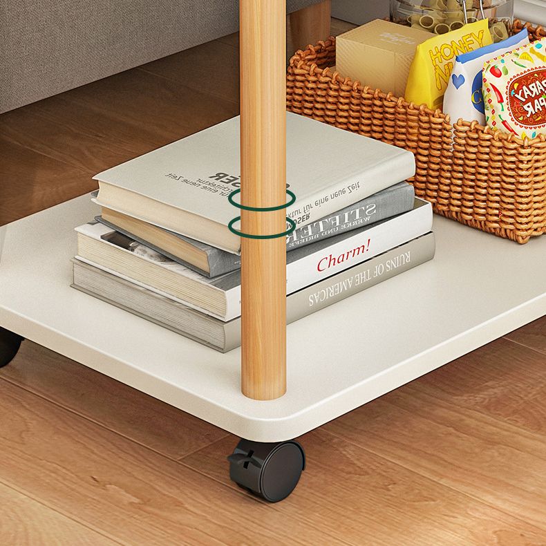 Skandinavisches Holz 4 -Bein Beistelltisch natürlicher/weißer Endtisch mit Rollen
