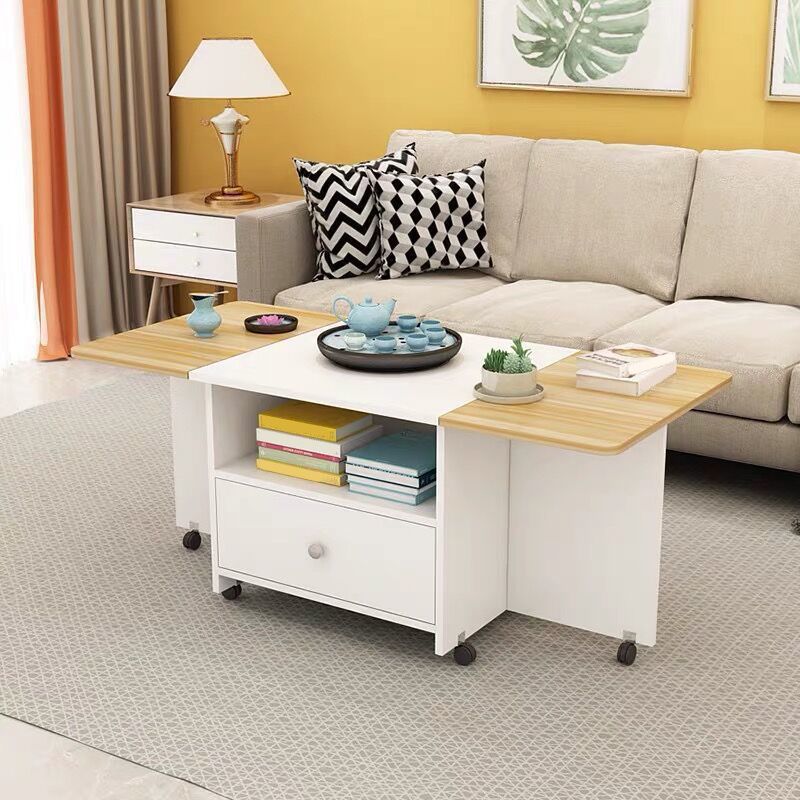 Rectangular Coffee Table Wooden Folding Cocktail Table with Casters Clearhalo 'Coffee & Accent Tables' 'Coffee Tables' 'coffee_tables' 'furn' 'furn_coffee_tables' 'Furniture' 'Living Room Furniture' 1200x1200_1e426004-0fad-4857-9e30-e8f77b2a847e