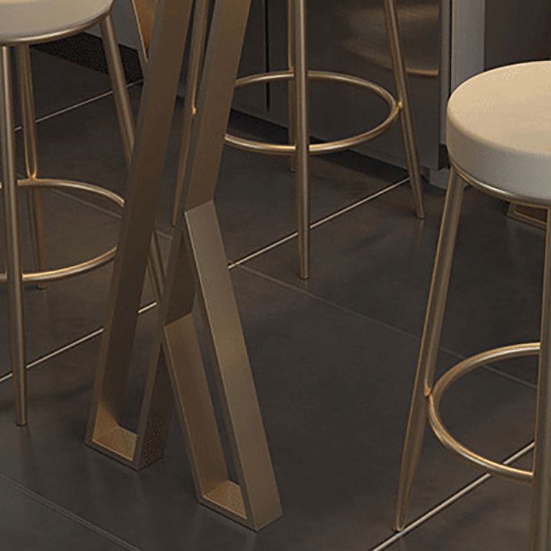 Glam Stone Indoor Pub Bar Table Gold Iron Bar Dining Table with Double Pedestal Clearhalo 'Bar Furniture' 'Bar Tables' 'bar_tables' 'furn' 'furn_bar_tables' 'Furniture' 'furniture_bar_tables' 'Kitchen & Dining Furniture' 'kitchen&dining_furn' 'kitchen' 1200x1200_1e455e67-8dad-4ddd-b068-8dbc37880b3d