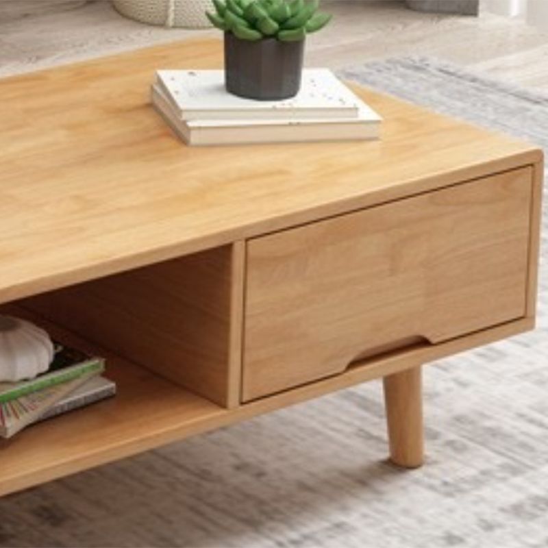 Tavolino scandinavo in legno di gomma con 4 gambe e cassetto