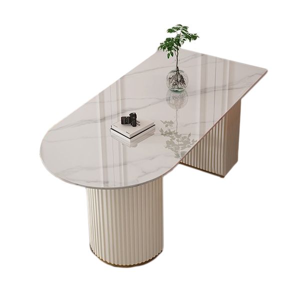 Contemporary Dining Table Stone Dining Table in White with Double Pedestal Clearhalo 'Dining Tables & Seating' 'Dining Tables' 'dining_table' 'furn' 'furn_dining_table' 'Furniture' 'Kitchen & Dining Furniture' 1200x1200_1e4ac3fe-74dc-42c1-97c7-f6d269ee8c54