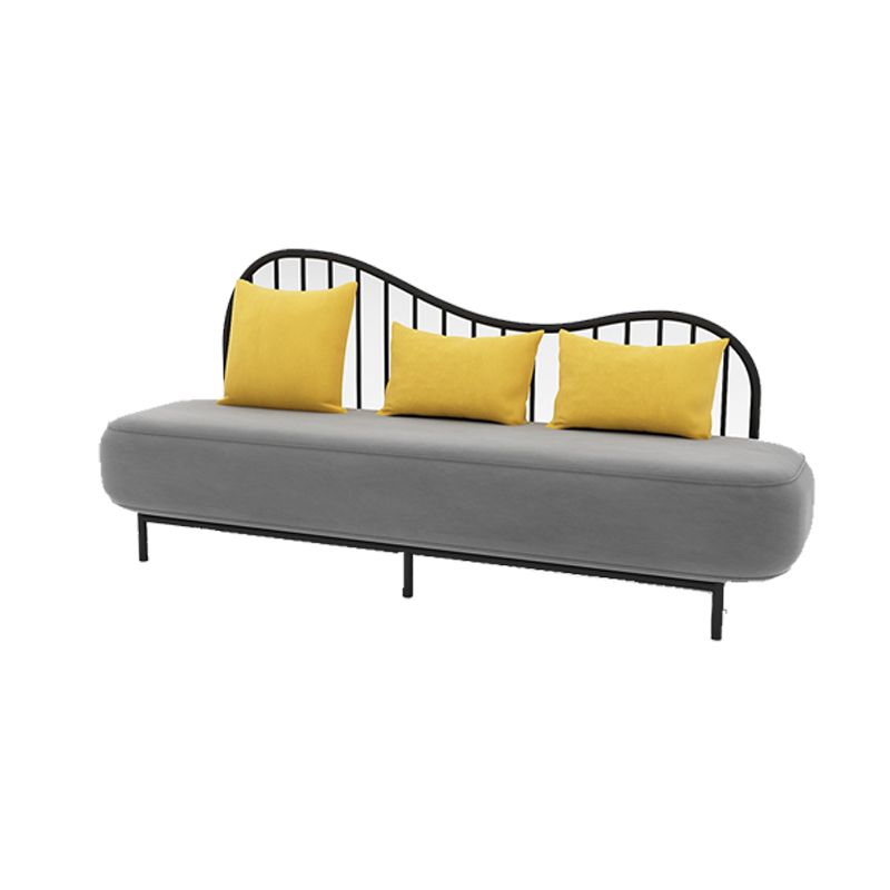 Contemporary Grey Sofa with Yellow Pillow and Black Legs for Apartment