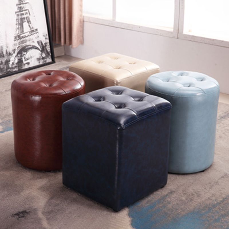 Modern Ottoman Cube Tufted Solid Color Leather Ottoman in Living Room