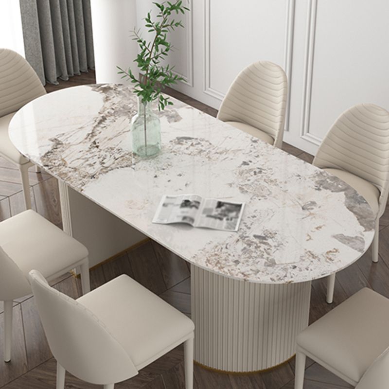 Oval Sintered Stone White Tone Dining Table Simplicity Double Pedestal Table for Dining Room Clearhalo ' dining_table' 'Dining Tables & Seating' 'Dining Tables' 'Furniture' 'furniture_dining_table' 'Kitchen & Dining Furniture' 'kitchen&dining_furn' 'kitchen' 'kitchen_dining_table' 1200x1200_1e4dda4c-5d10-4b0f-b376-48eeb2069715
