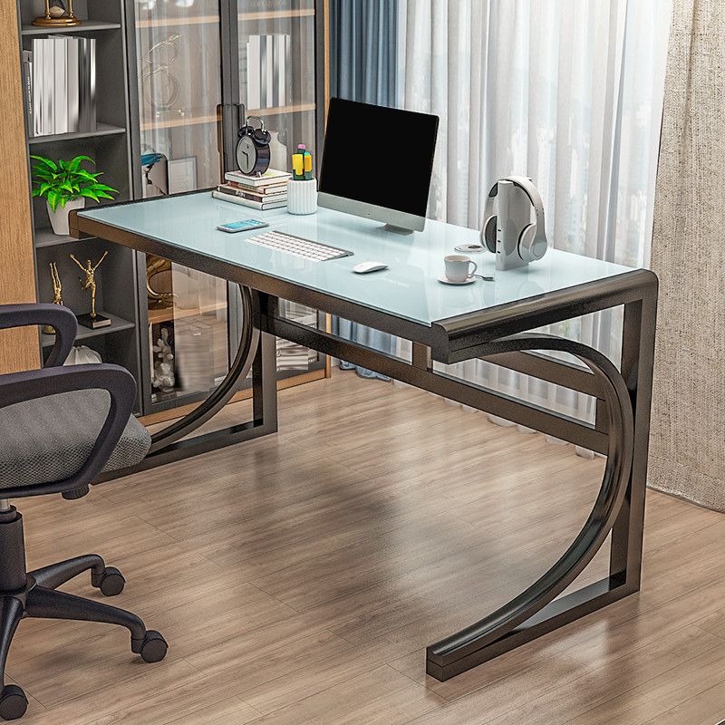 Bureau d'ordinateur contemporain rectangulaire bureau de bureau en verre avec support de moniteur