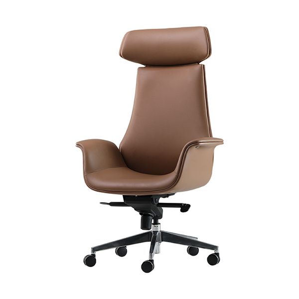 Contemporary Arm Chair Fixed Arms Adjustable Seat Height Brown Leather Office Chair Clearhalo 'furn' 'furn_office_chair' 'Furniture' 'Office Chairs' 'Office Furniture' 'office_chair' 1200x1200_1e520656-7d14-44af-a966-8a44a7ada4dd