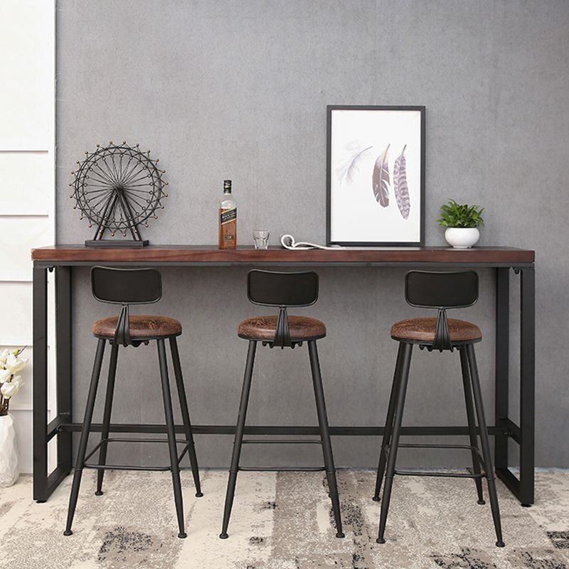 Industrial Trestle Wood Bar Wine Table Rectangle Bar Height Cocktail Table in Brown Clearhalo 'Bar Furniture' 'Bar Tables' 'bar_tables' 'furn' 'furn_bar_tables' 'Furniture' 'furniture_bar_tables' 'Kitchen & Dining Furniture' 1200x1200_1e56d82e-de40-48df-8f3d-ee7d58db6189