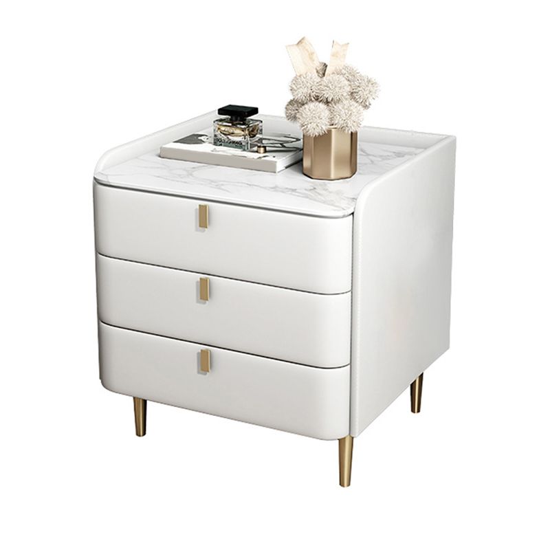 Massivholzrahmen 3 Schubladen Leder mehrfarbige Auswahl Goldtischbein Nachttisch