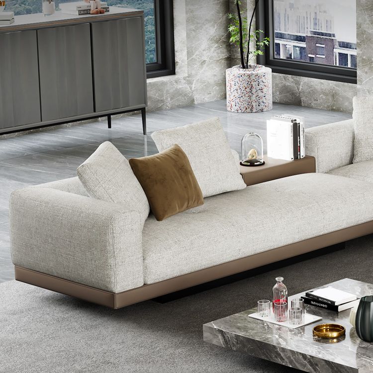 Farmhouse Sectional Sofa with Square Arms in Beige Linen Blend Clearhalo 'furn' 'furn_sectionals' 'Furniture' 'Living Room Furniture' 'Sectionals' 1200x1200_1e5af440-5d32-4aeb-91fe-ba09157e39fe