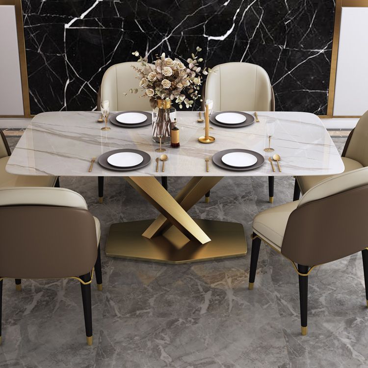 Contemporary Sintered Stone Top Dining Room Set with Rectangle Table and Pedestal Base Dinette Set Clearhalo 'Dining Room Sets' 'Dining Tables & Seating' 'dining_room_set' 'furn' 'furn_dining_room_set' 'Furniture' 'furniture_dining_room_set' 'Kitchen & Dining Furniture' 'kitchen&dining_furn' 'kitchen' 1200x1200_1e5bee4e-5ce0-4963-8e48-37f936ab6f34