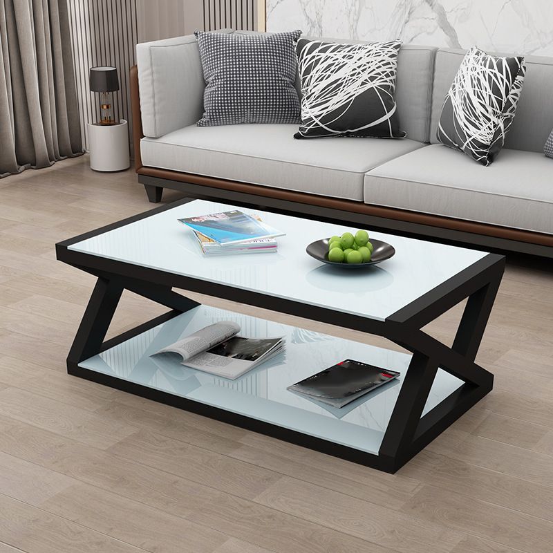 Trestle 1 Single Coffee Table with Storage Metal and Glass Cocktail Table Clearhalo 'Coffee & Accent Tables' 'Coffee Tables' 'coffee_tables' 'Furniture' 'furniture_coffee_tables' 'Living Room Furniture' 1200x1200_1e5e0a4c-31d7-4b9c-b89c-f2d98bab7aa8