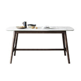 Modern Rectangular Dining Table White Top Dining Table with Wood Trestle Base Clearhalo 'Dining Tables & Seating' 'Dining Tables' 'dining_table' 'Furniture' 'furniture_dining_table' 'Kitchen & Dining Furniture' 'kitchen' 'kitchen_dining_table' 1200x1200_1e5e1c59-954b-40dc-a0e0-155f8c61bab9