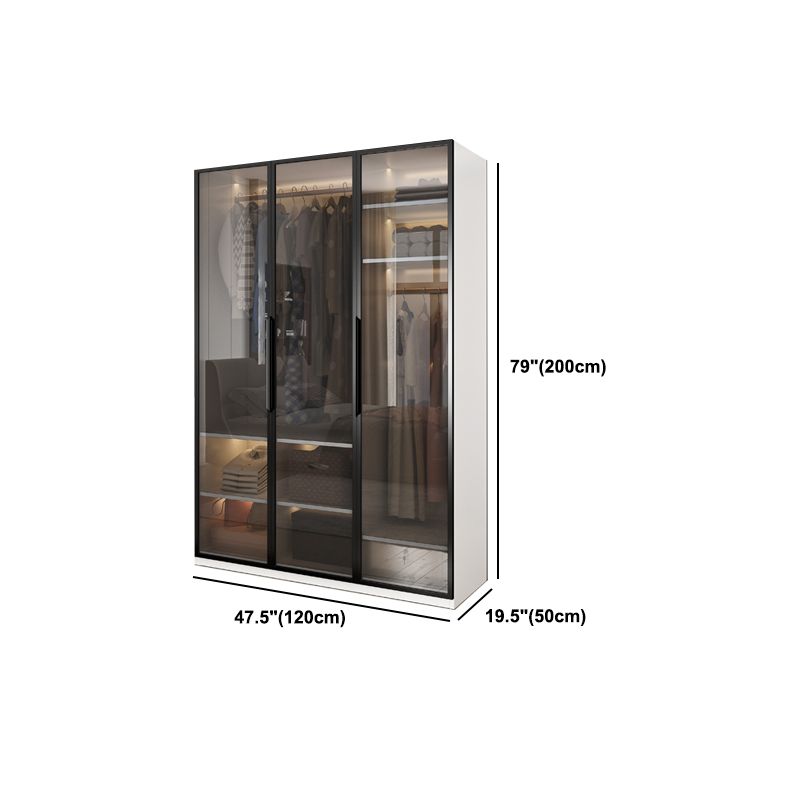 Brown Glass Door Wardrobe for Home Contemporary Hinged Door Storage Cabinet