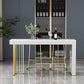 Marble Table with Rectangle Table Top Gold Double Pedestal Table- 41.3" H Clearhalo 'Bar Furniture' 'Bar Tables' 'bar_tables' 'furn' 'furn_bar_tables' 'Furniture' 'furniture_bar_tables' 'Kitchen & Dining Furniture' 1200x1200_1e69c1a6-ab2f-46dc-9feb-708eb95d43ca
