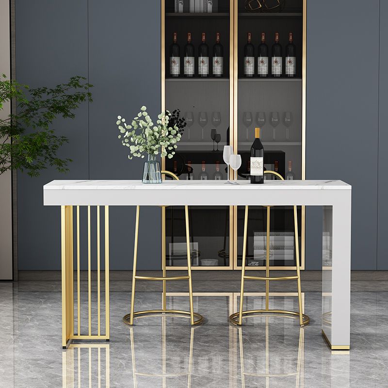 Marble Table with Rectangle Table Top Gold Double Pedestal Table- 41.3" H Clearhalo 'Bar Furniture' 'Bar Tables' 'bar_tables' 'furn' 'furn_bar_tables' 'Furniture' 'furniture_bar_tables' 'Kitchen & Dining Furniture' 1200x1200_1e69c1a6-ab2f-46dc-9feb-708eb95d43ca