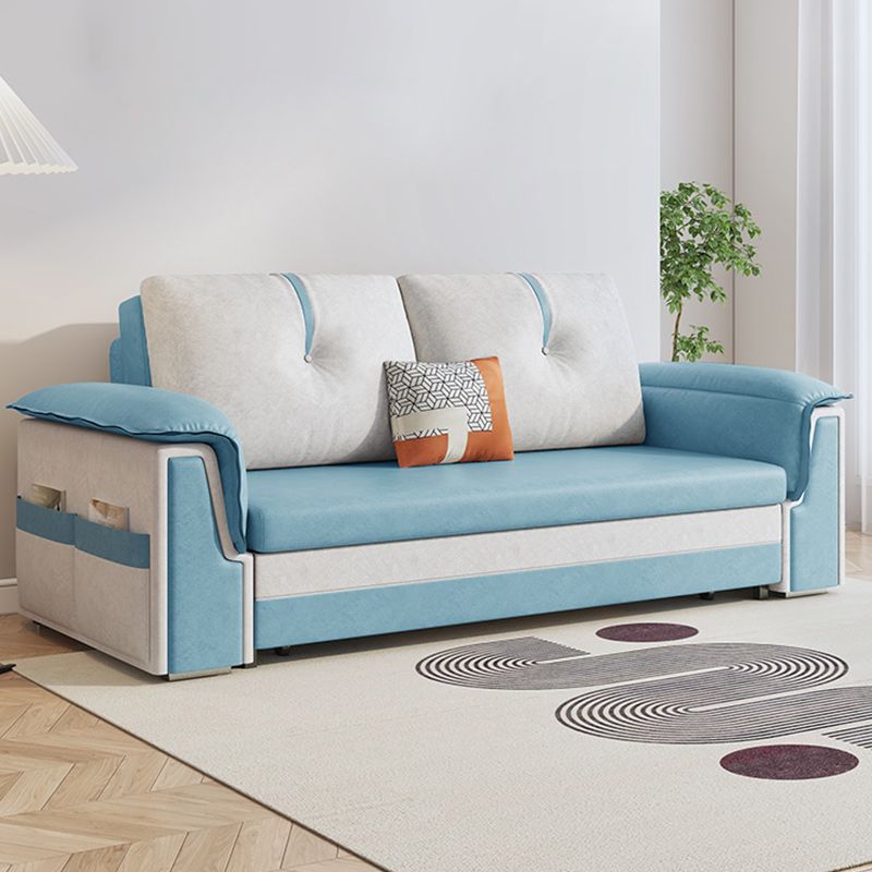 Scandinavian Faux Leather Sleeper Sofa Upholstered Pillow Top Arm Sofa Bed