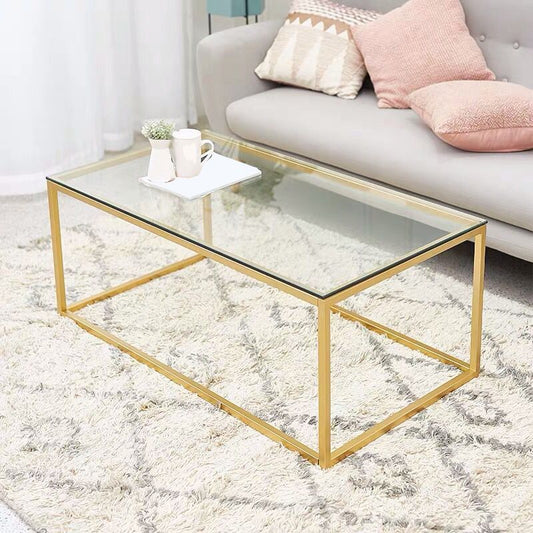 17.7" Tall Modern Steel Frame Base Glass Rectangular Table Top Coffee Table Clearhalo 'Coffee & Accent Tables' 'Coffee Tables' 'coffee_tables' 'furn' 'furn_coffee_tables' 'Furniture' 'furniture_coffee_tables' 'Living Room Furniture' 1200x1200_1e73ab9c-0f03-4d58-9a65-7f09f6878bc3