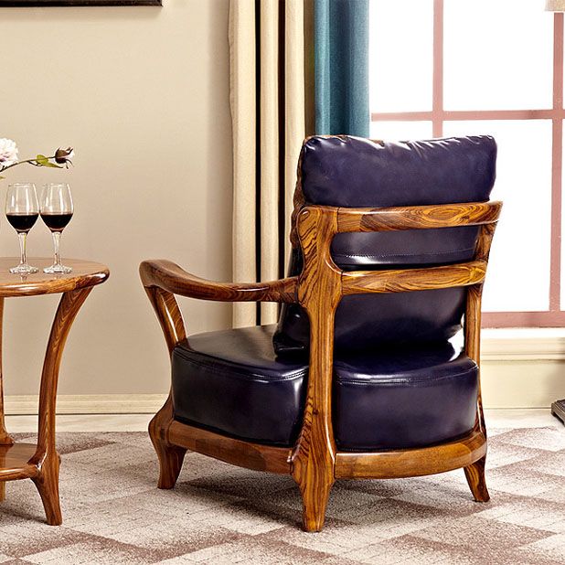 Silla de brazo de comedor de marco de madera sólida para la silla tapizada de cuero