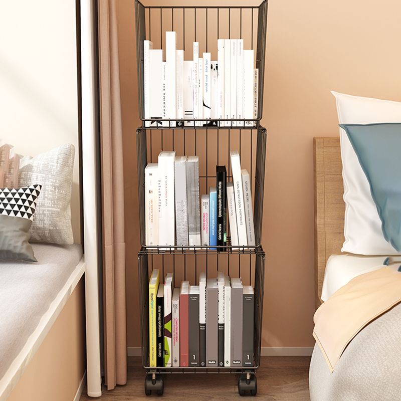 Industrial Geometric Bookcase Metal Closed Back Bookcase with Wheels Clearhalo 'Bookcases' 'furn' 'furn_bookcases' 'Furniture' 'furniture_bookcases' 'kitchen' 'kitchen_bookcases' 'Living Room Furniture' 'Office Furniture' 1200x1200_1e79784e-e6cd-4aa7-ae79-204deae8aa57