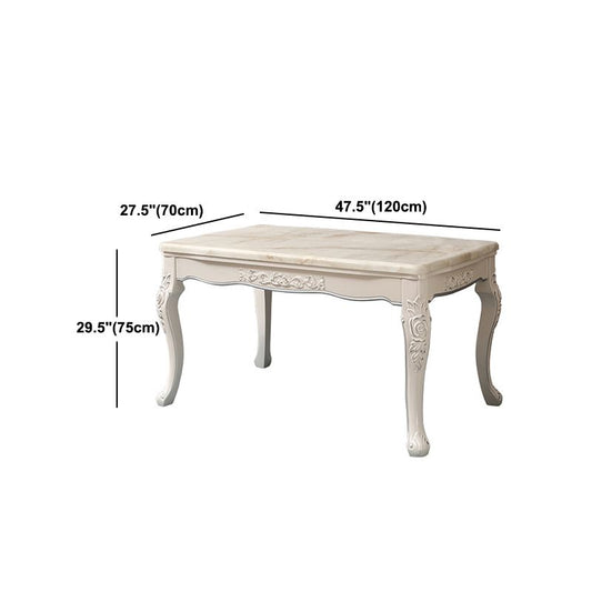 White Stone Top Dining Table Rectangle Dining Table with 4 Wood Legs