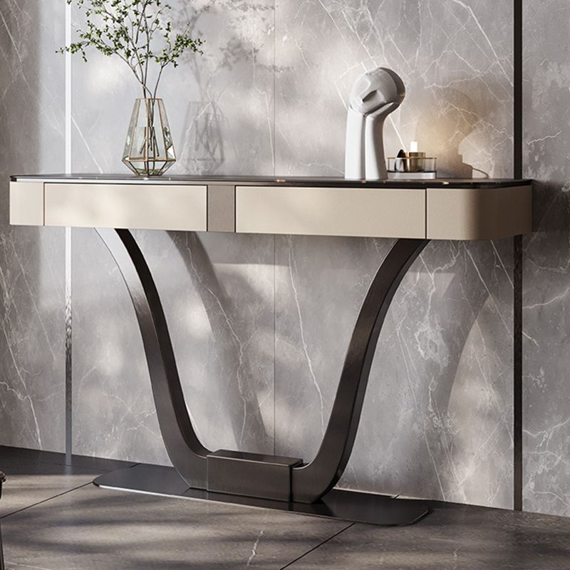 Half Moon Shape Contemporary Console Table Black/White Stone Console Sofa Table Clearhalo 'Console Tables' 'console_tables' 'Entry & Mudroom Furniture' 'furn' 'furn_console_tables' 'Furniture' 1200x1200_1e814529-2194-4a7c-9b39-791bfc98280e