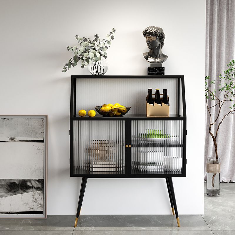 Server da pranzo in ferro nero moderno a strisce di vetro a strisce armadi Sideboard per soggiorno