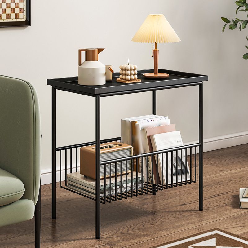 Tavolo laterale superiore del vassoio rettangolare Iron Iron 4 gambe Tavolino con archiviazione