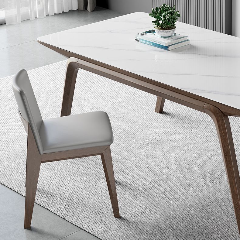 Table de salle à manger en pierre frittée de table rectangulaire moderne avec pieds en bois